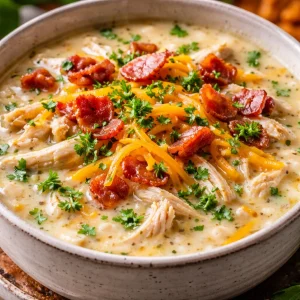 Low Carb Crack Chicken Soup in a bowl with garnishes
