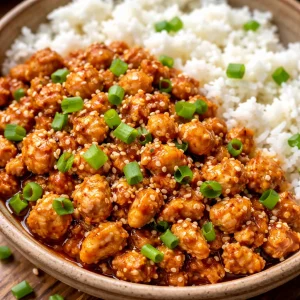Delicious low carb firecracker ground chicken served with vegetables