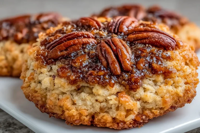 Delicious Maple Pecan Oatmeal Cookies on a plate with pecans and oats