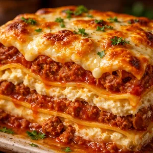 Delicious Million Dollar Lasagna served in a baking dish