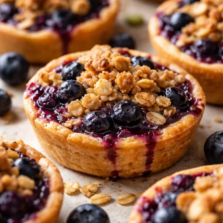 Mini blueberry crumble dessert in a baking dish
