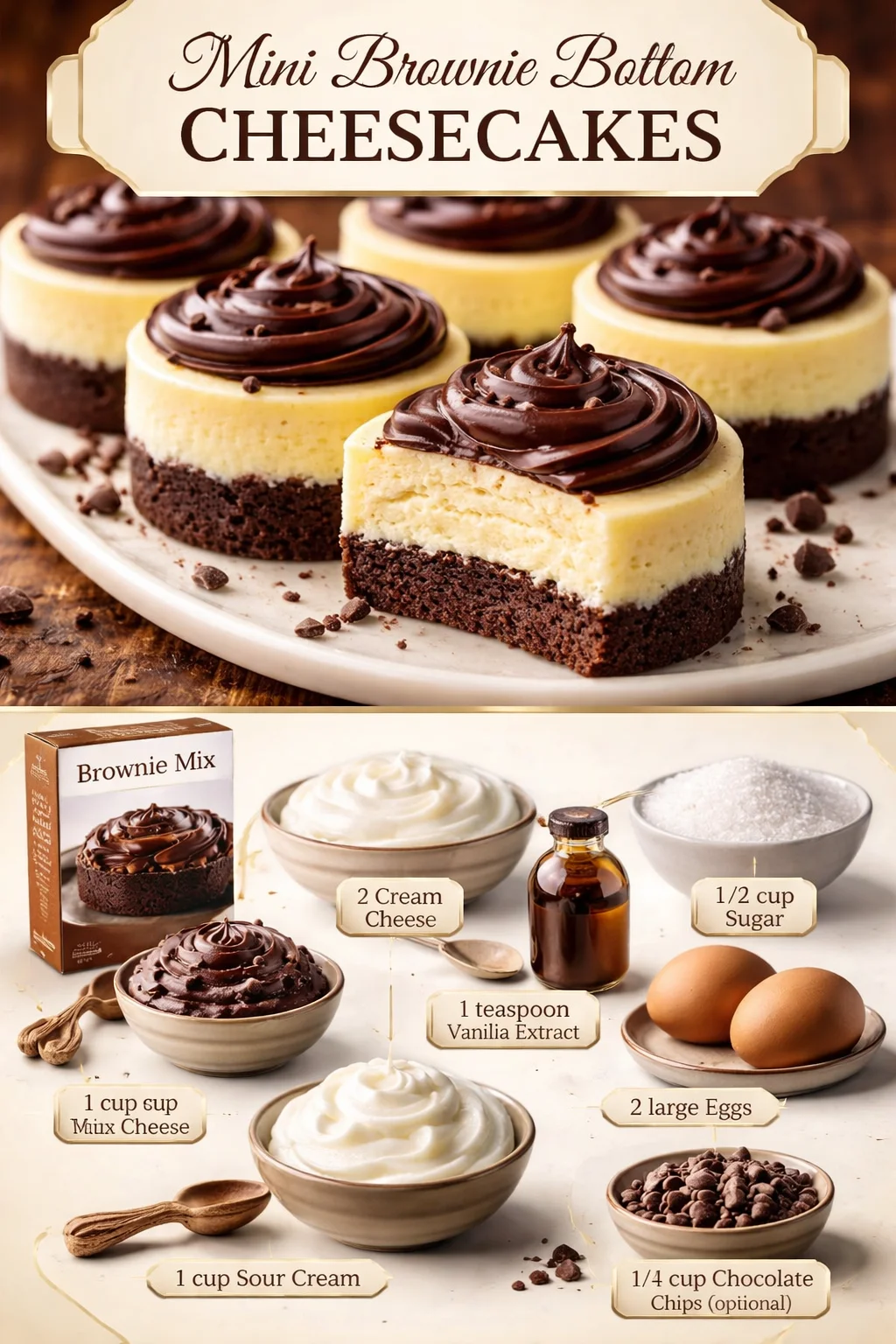 Mini Brownie Bottom Cheesecakes