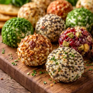 Mini cheese ball bites served on a platter for a party snack