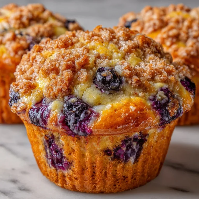 Moist blueberry muffins with a crumbly topping, perfect for breakfast or snacks