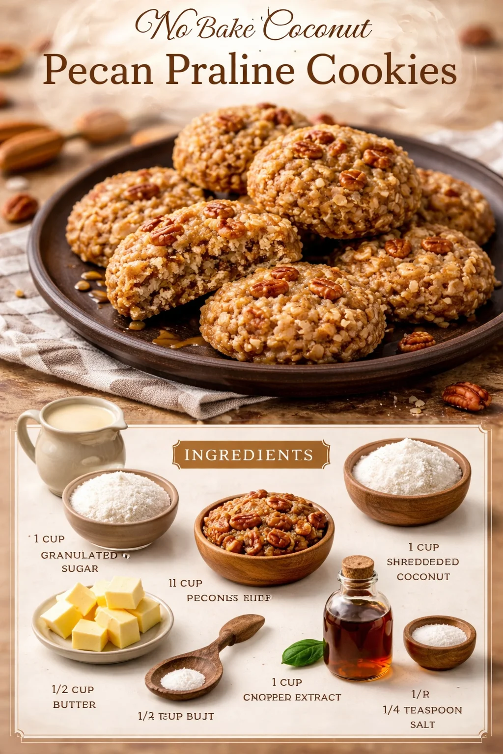 No Bake Coconut Pecan Praline Cookies