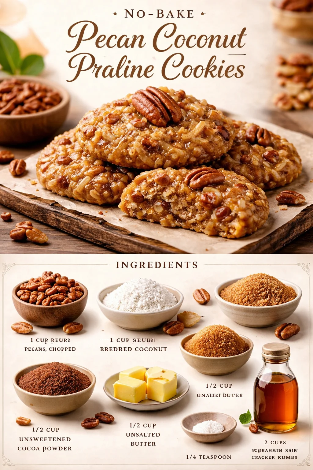 No-Bake Pecan Coconut Praline Cookies