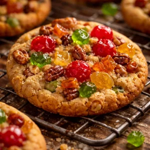 Delicious old fashioned fruitcake cookies with nuts and dried fruits.