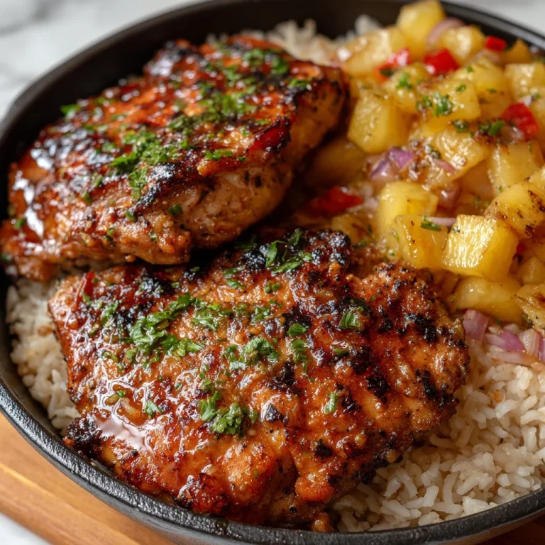 One Pan Caribbean Jerk Chicken with Pineapple-Coconut Rice