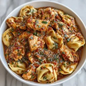 Delicious One-Pot Spicy Garlic Butter Chicken Tortellini served with fresh herbs
