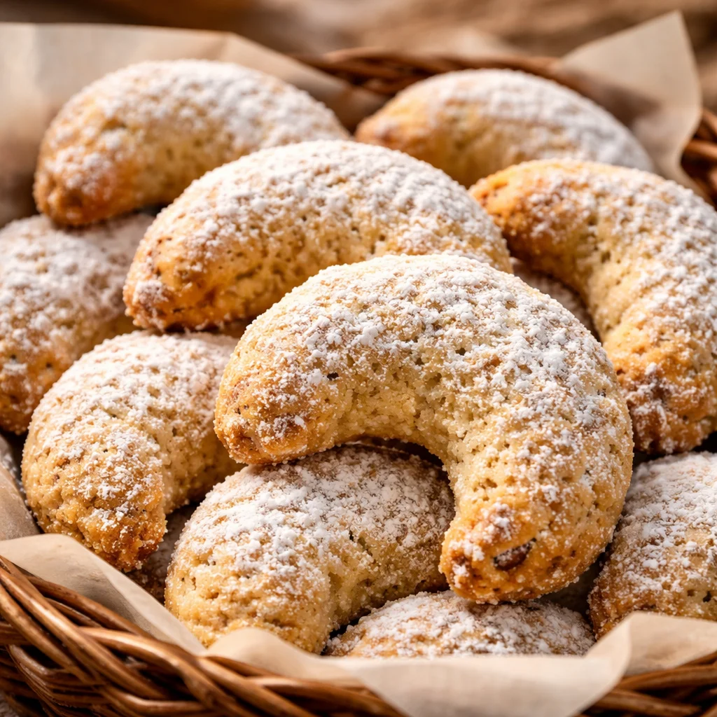 Delicious homemade Pecan Crescent Cookies on a plate