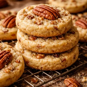 Delicious Pecan Shortbread Cookies on a plate, perfect for dessert.