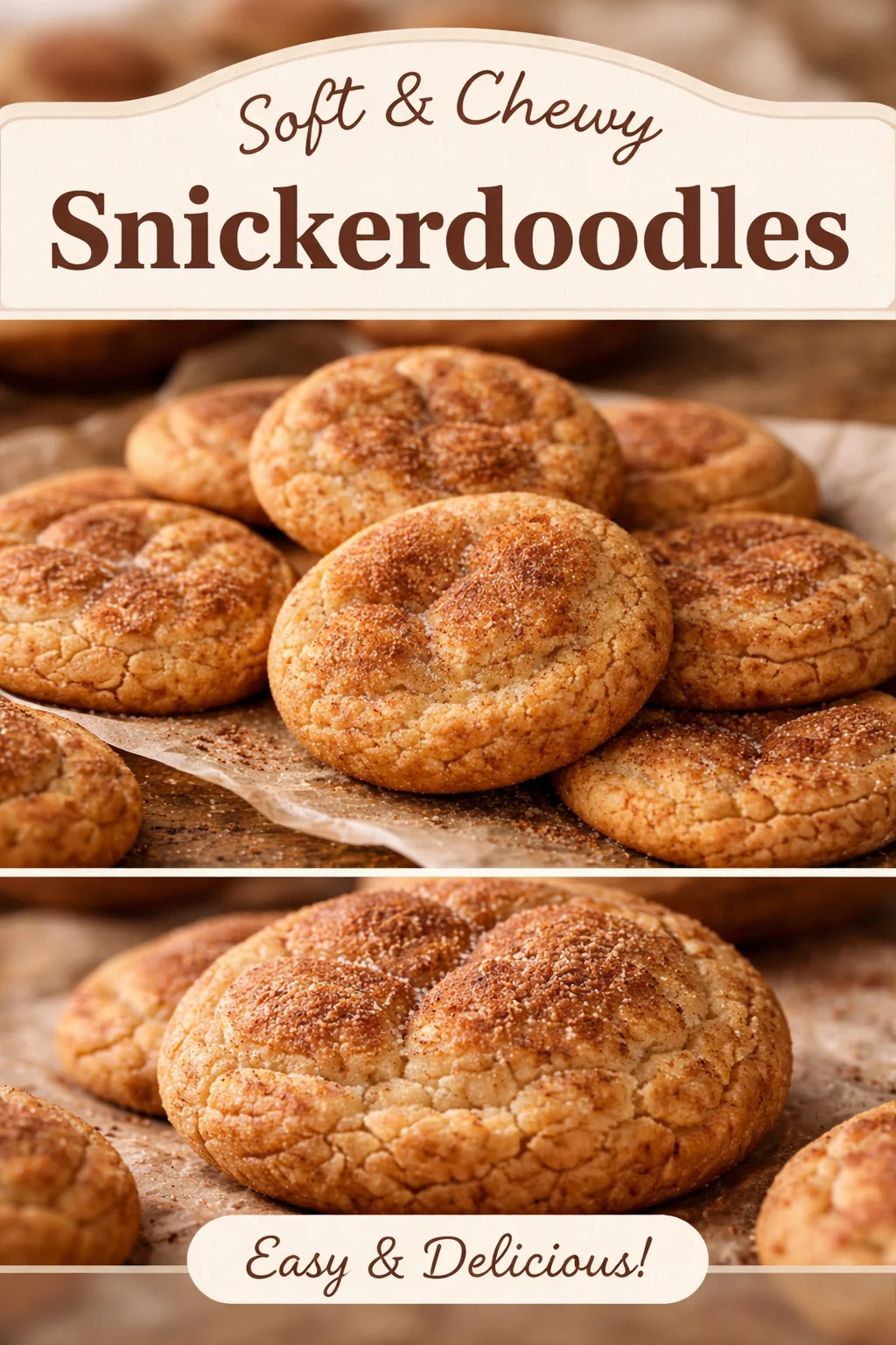 Delicious homemade snickerdoodle cookies with cinnamon sugar topping
