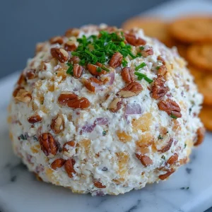 Delicious Pineapple Cheese Ball served with crackers and garnish