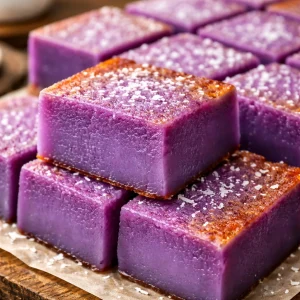 Delicious purple yam butter mochi dessert ready to be enjoyed.