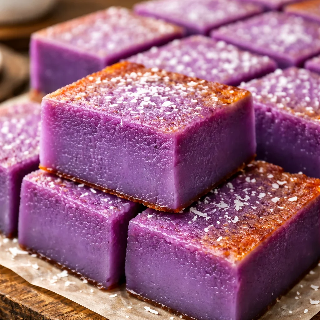 Delicious purple yam butter mochi dessert ready to be enjoyed.