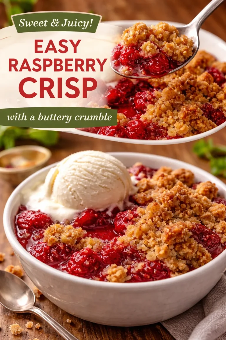 Delicious Raspberry Crumble dessert with fresh raspberries and crumbly topping