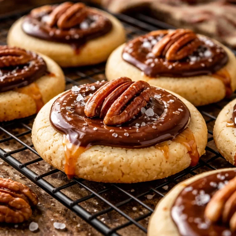 Delicious Rolo Turtle Shortbread with caramel and chocolate drizzles