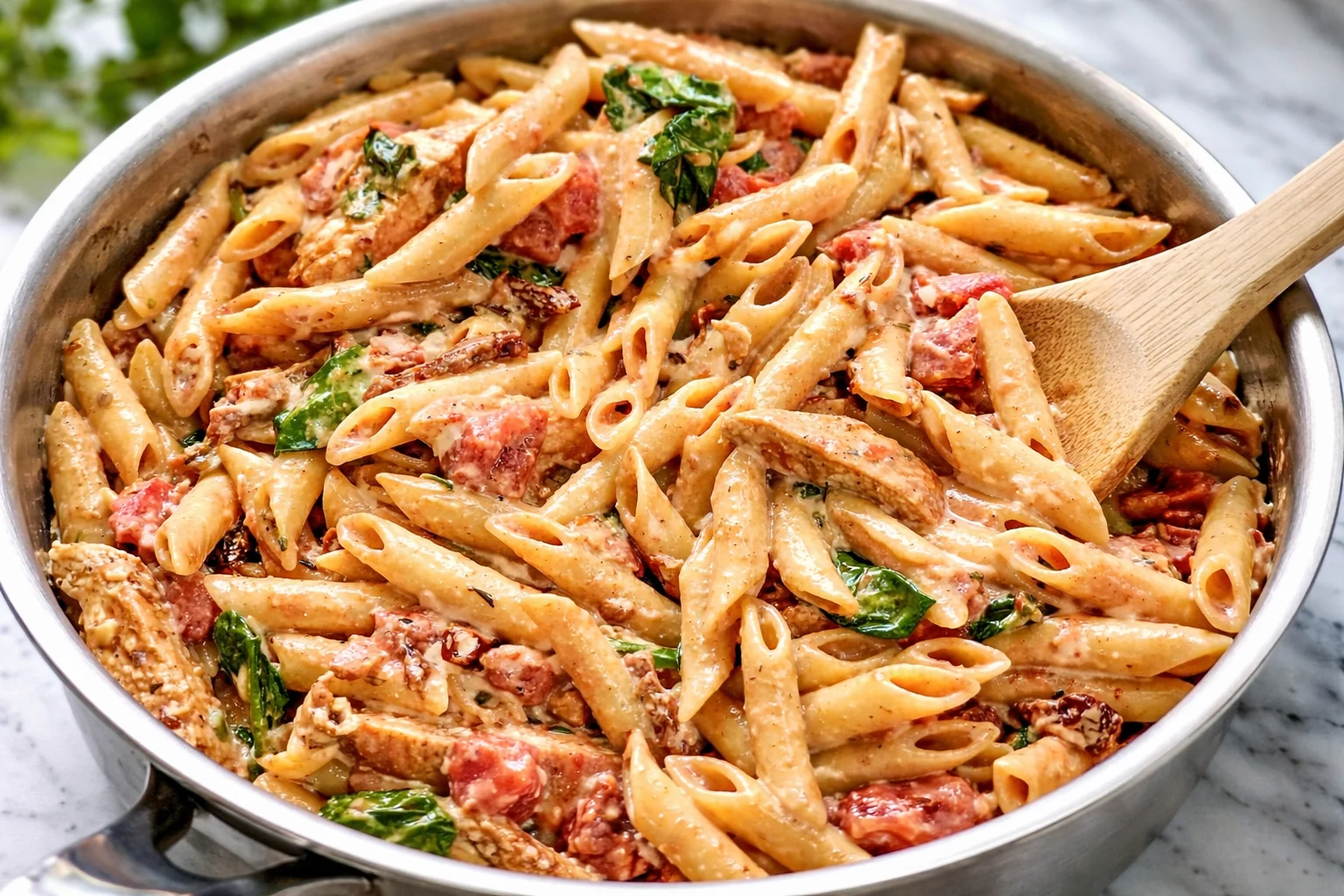 Creamy Chicken Pasta with Garlic Parmesan Sauce and Spinach
