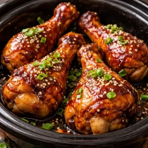 Slow Cooker Asian Glazed Chicken Drumsticks seasoned with a sweet and savory sauce