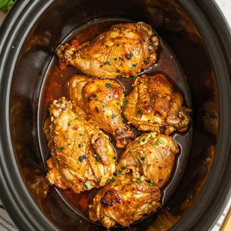 Slow cooker chicken breasts dish ready to serve with herbs and spices.