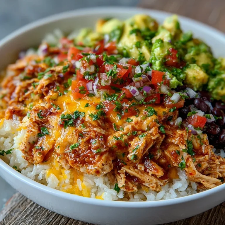 Slow Cooker Chicken Burrito Bowl topped with fresh ingredients and spices.