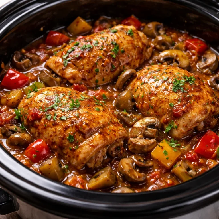 Slow cooker chicken cacciatore with vegetables and herbs