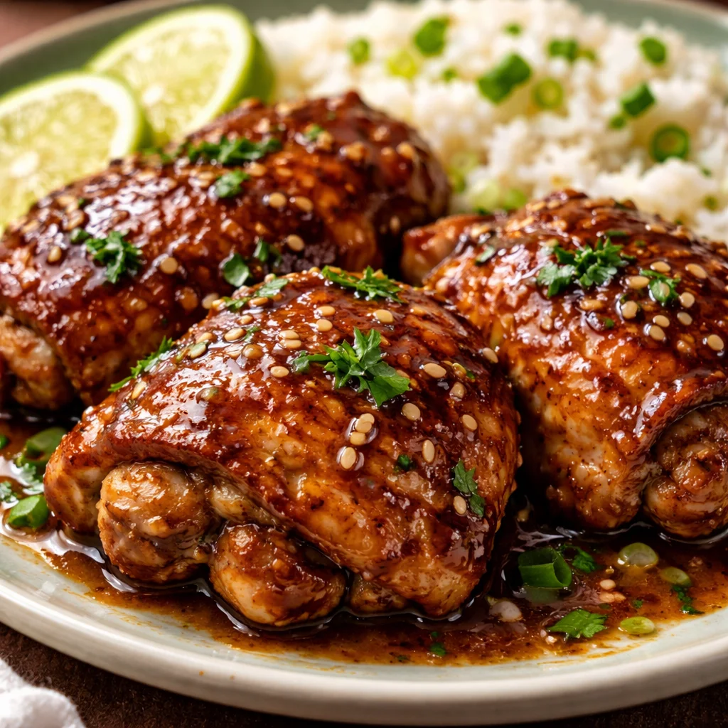 Delicious slow-cooker chicken thighs garnished with herbs