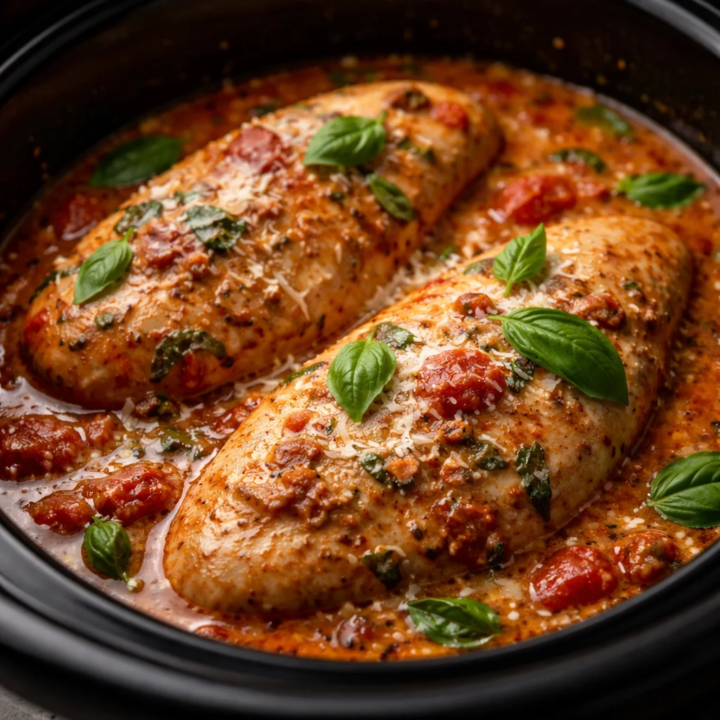 Slow Cooker Creamy Tomato Basil Chicken