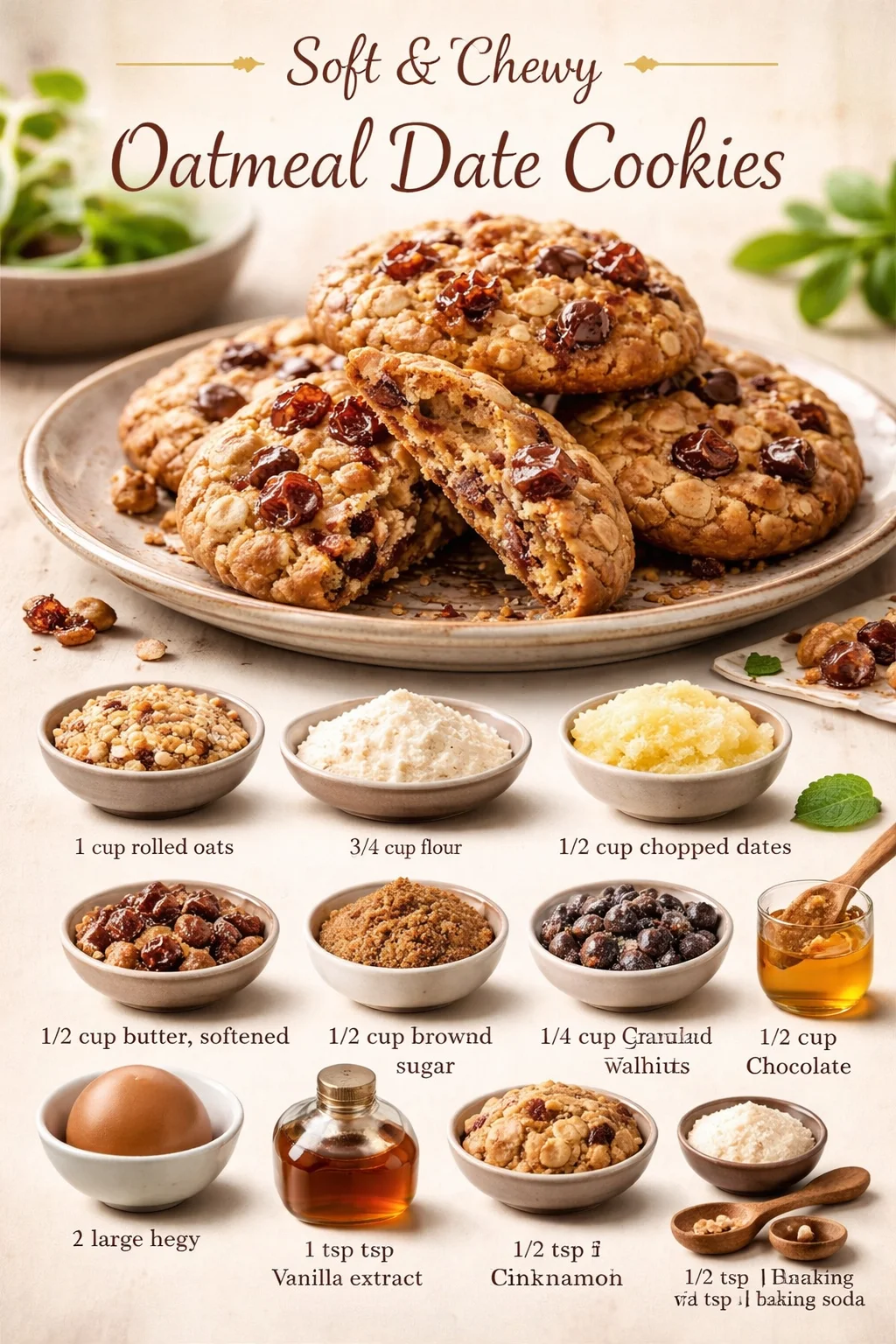 Soft & Chewy Oatmeal Date Cookies