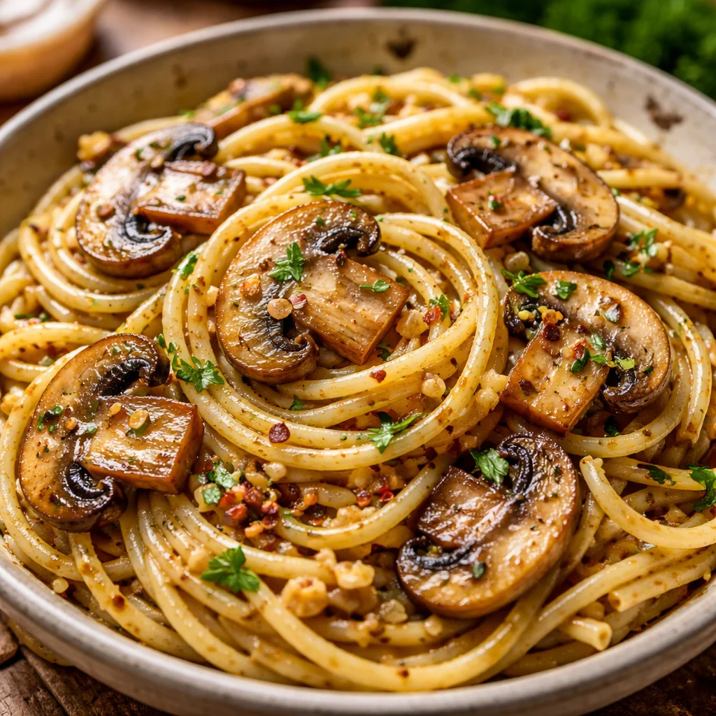 Spaghetti with Mushroom Garlic Butter Sauce
