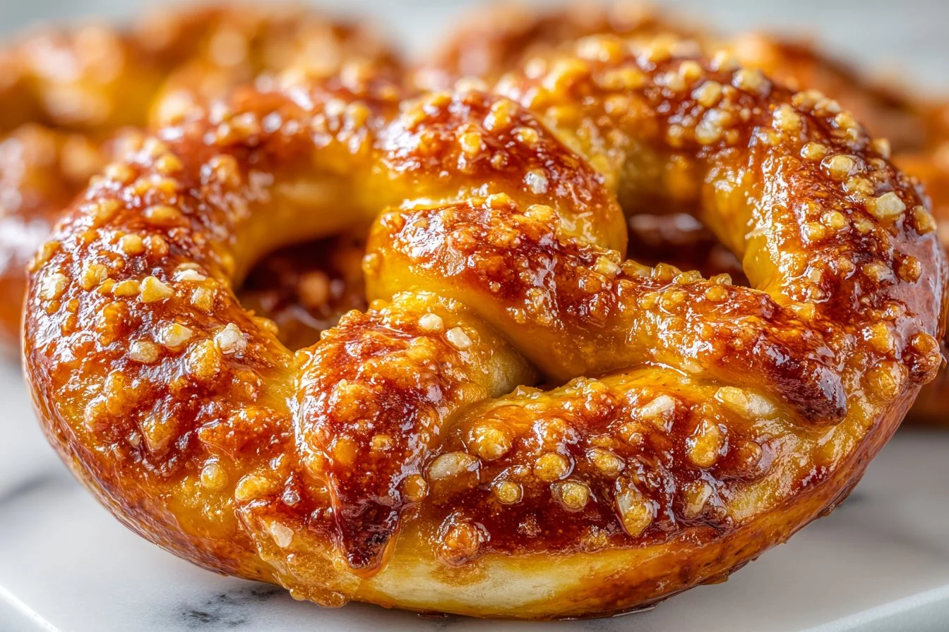 Close-up of spicy Buffalo pretzels topped with flavorful seasoning