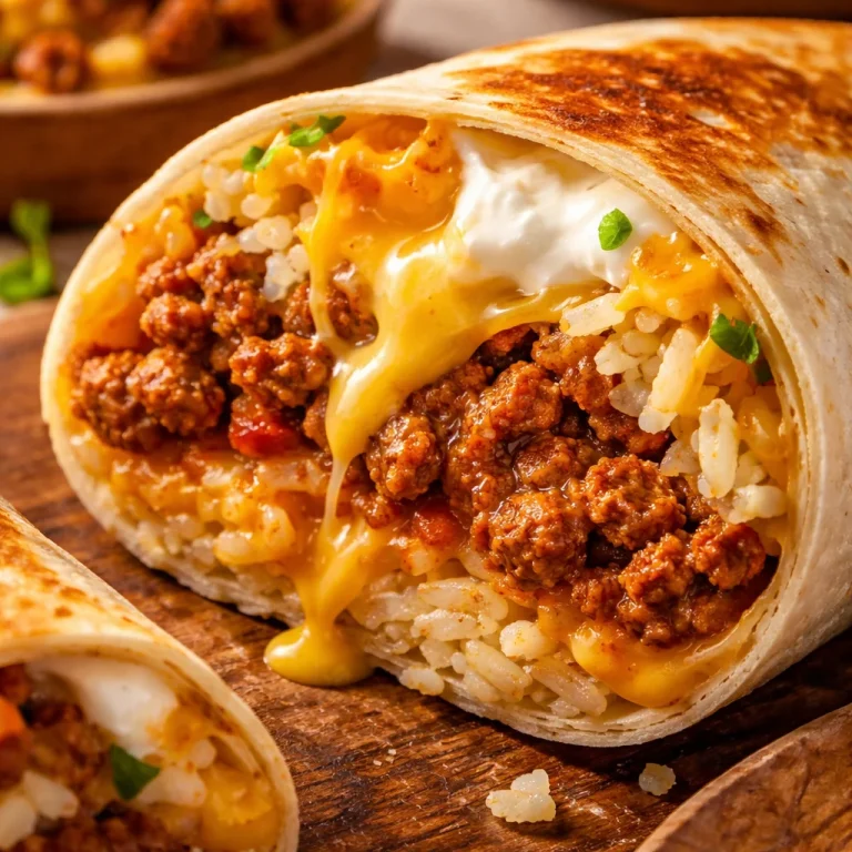 Taco Bell Beefy Melt Burrito copycat recipe with cheese and beef filling
