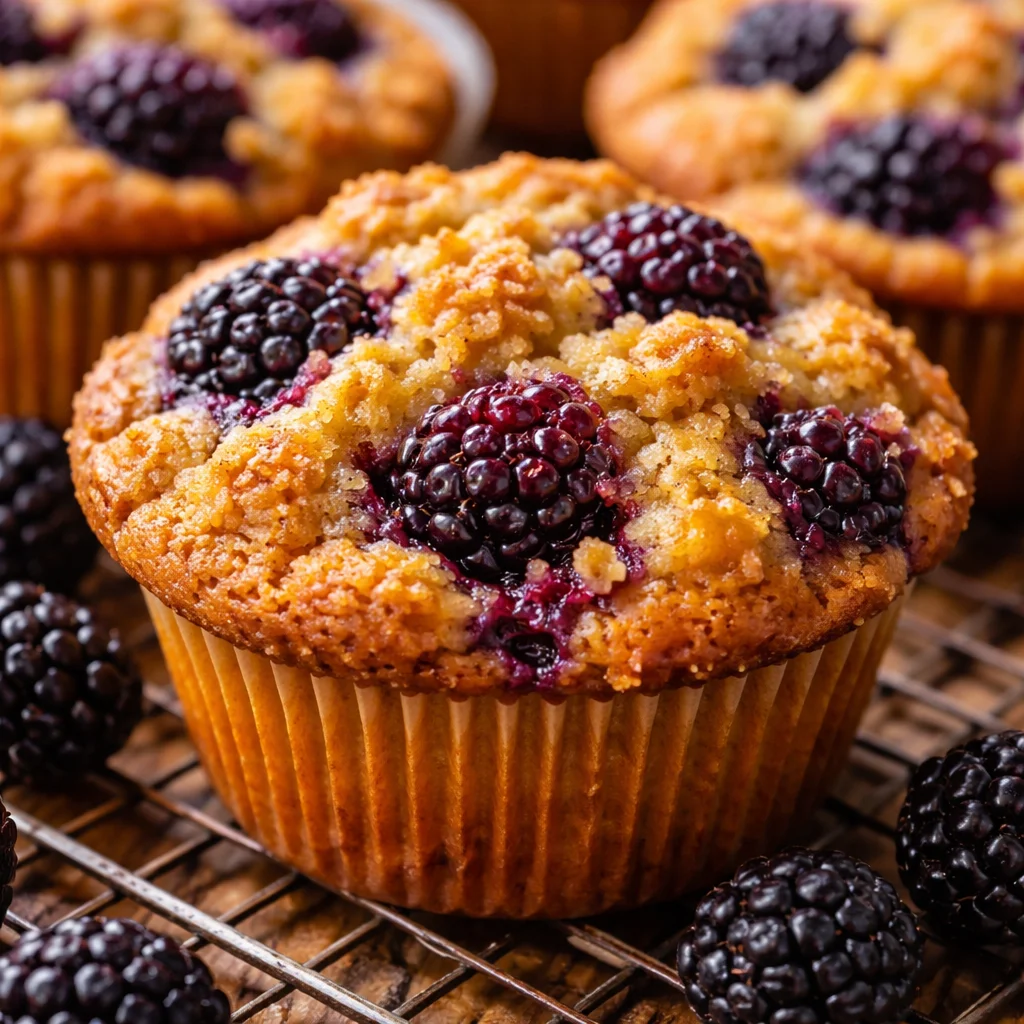 Delicious freshly baked blackberry muffins on a plate