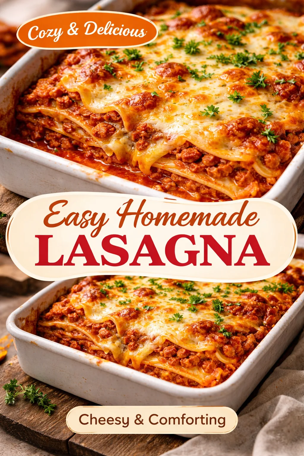 Delicious homemade lasagna with layers of pasta, sauce, and cheese