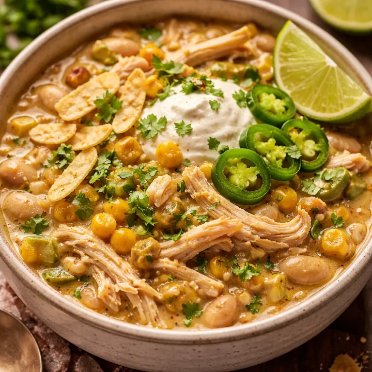 Bowl of contest-winning white chicken chili made in a slow cooker.