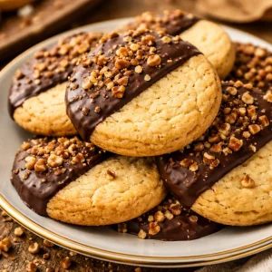 Delicious toffee pecan shortbread cookies on a plate