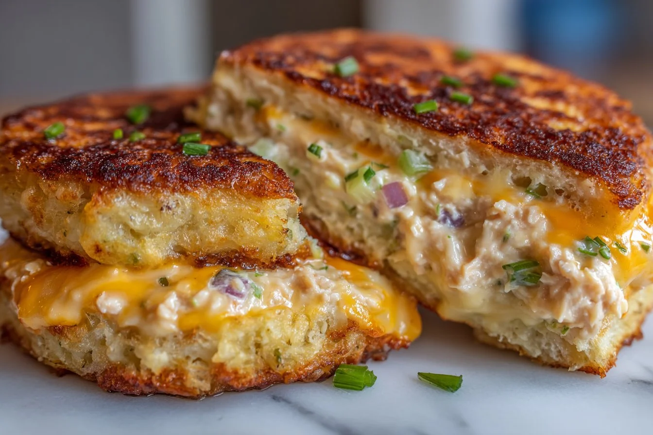Delicious homemade tuna melt patties served on a plate