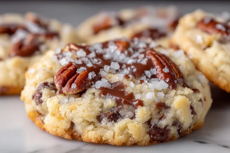Delicious Turtle Thumbprint Cookies topped with caramel and chocolate.