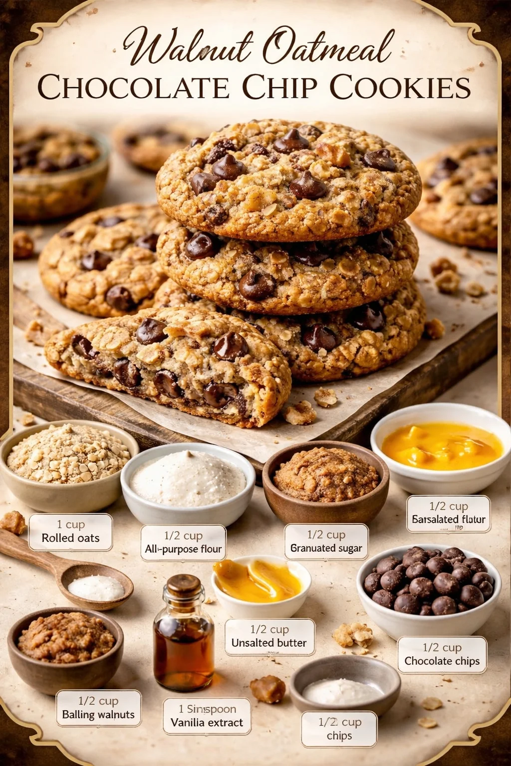 Walnut Oatmeal Chocolate Chip Cookies