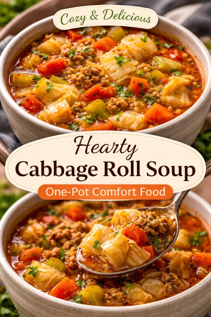 Healthy Weight Watchers cabbage soup in a bowl with fresh herbs