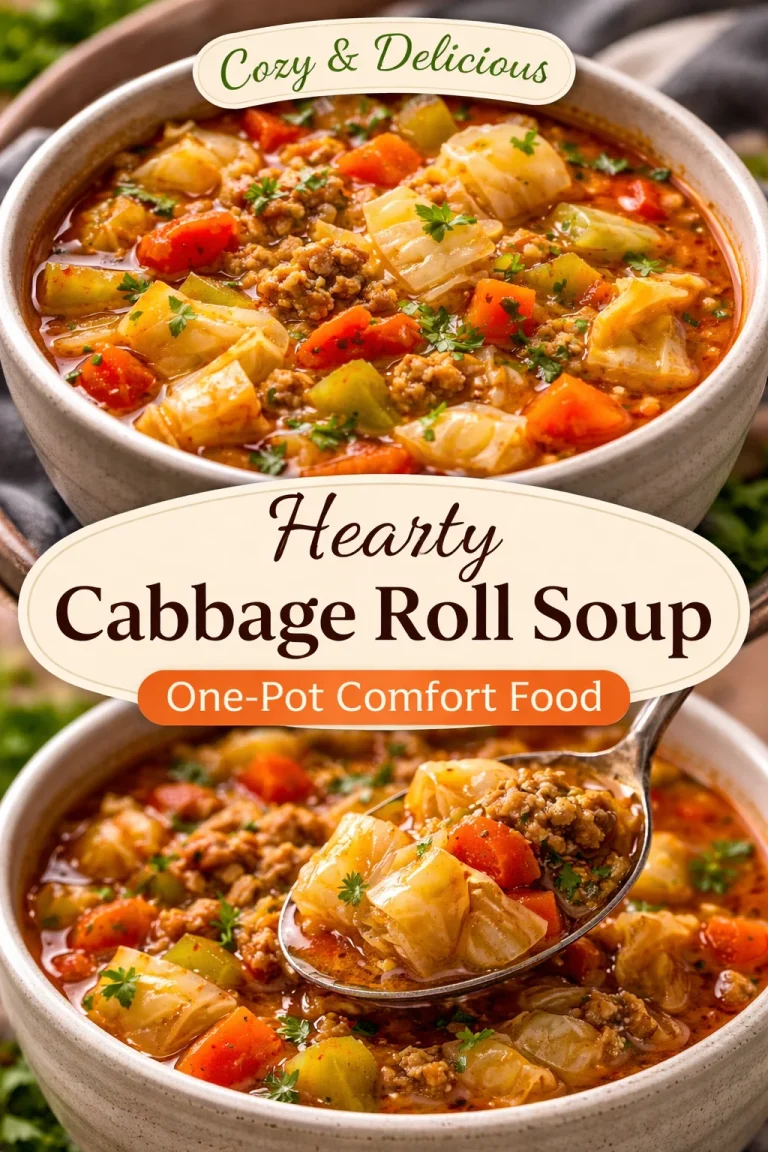 Healthy Weight Watchers cabbage soup in a bowl with fresh herbs