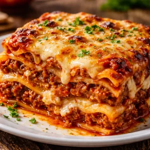 Delicious layers of the world's best lasagna with cheese and sauce