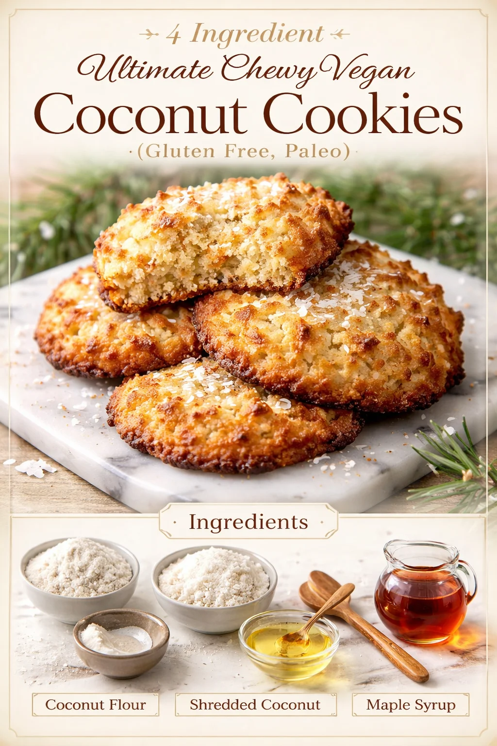 4 Ingredient Ultimate Chewy Vegan Coconut Cookies (Gluten Free, Paleo) - Beaming Baker | Vegan cookies recipes, Coconut flour recipes, Coconut cookies recipes