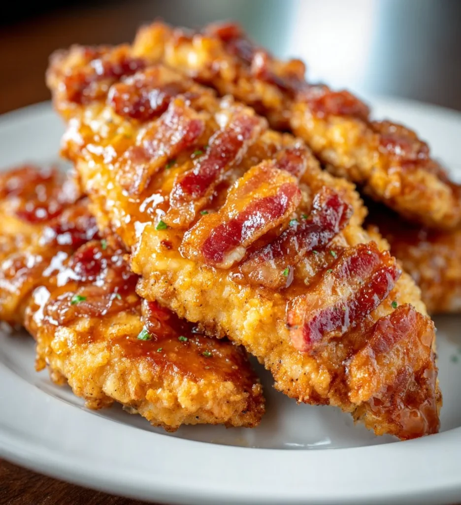 Bacon Brown Sugar Chicken Tenders with crispy bacon and a sweet glaze