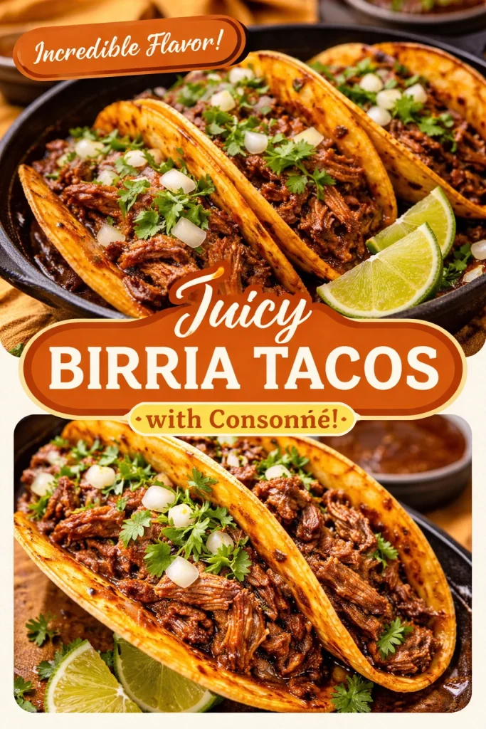 Delicious and flavorful Birria Tacos with tender meat and rich broth.