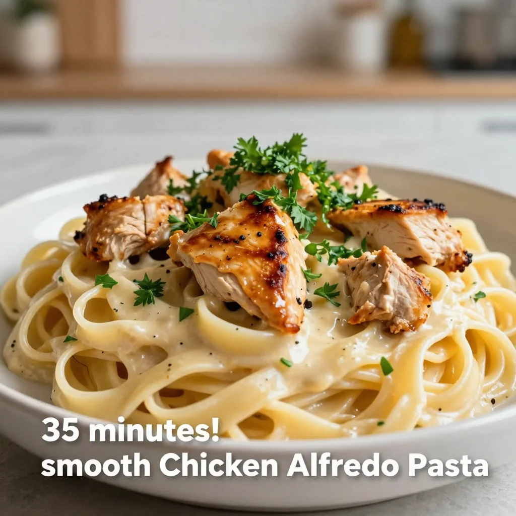 Creamy Chicken Alfredo Pasta served with a sprinkle of parsley