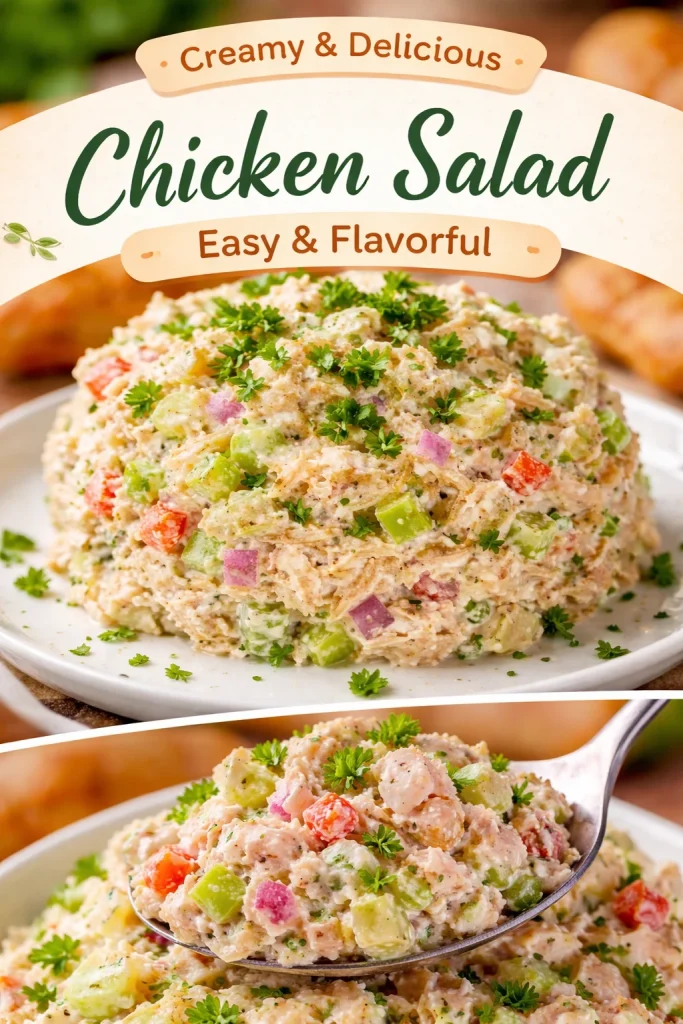 Delicious chicken salad with fresh vegetables and dressing served in a bowl