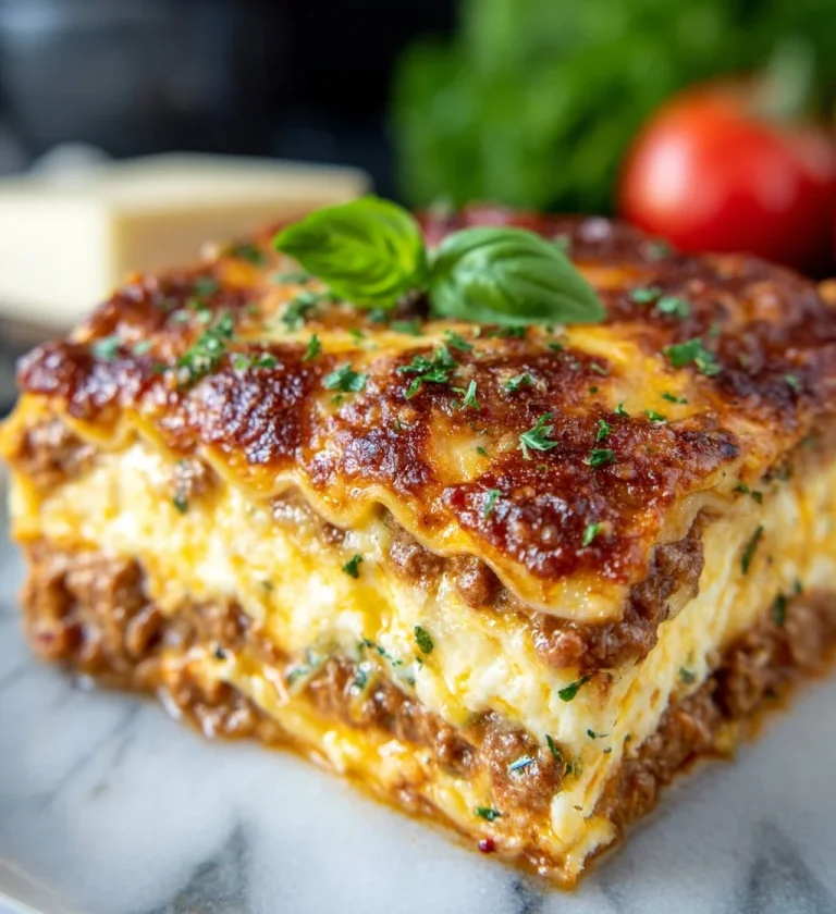 Delicious classic lasagna with layers of cheese, pasta, and sauce