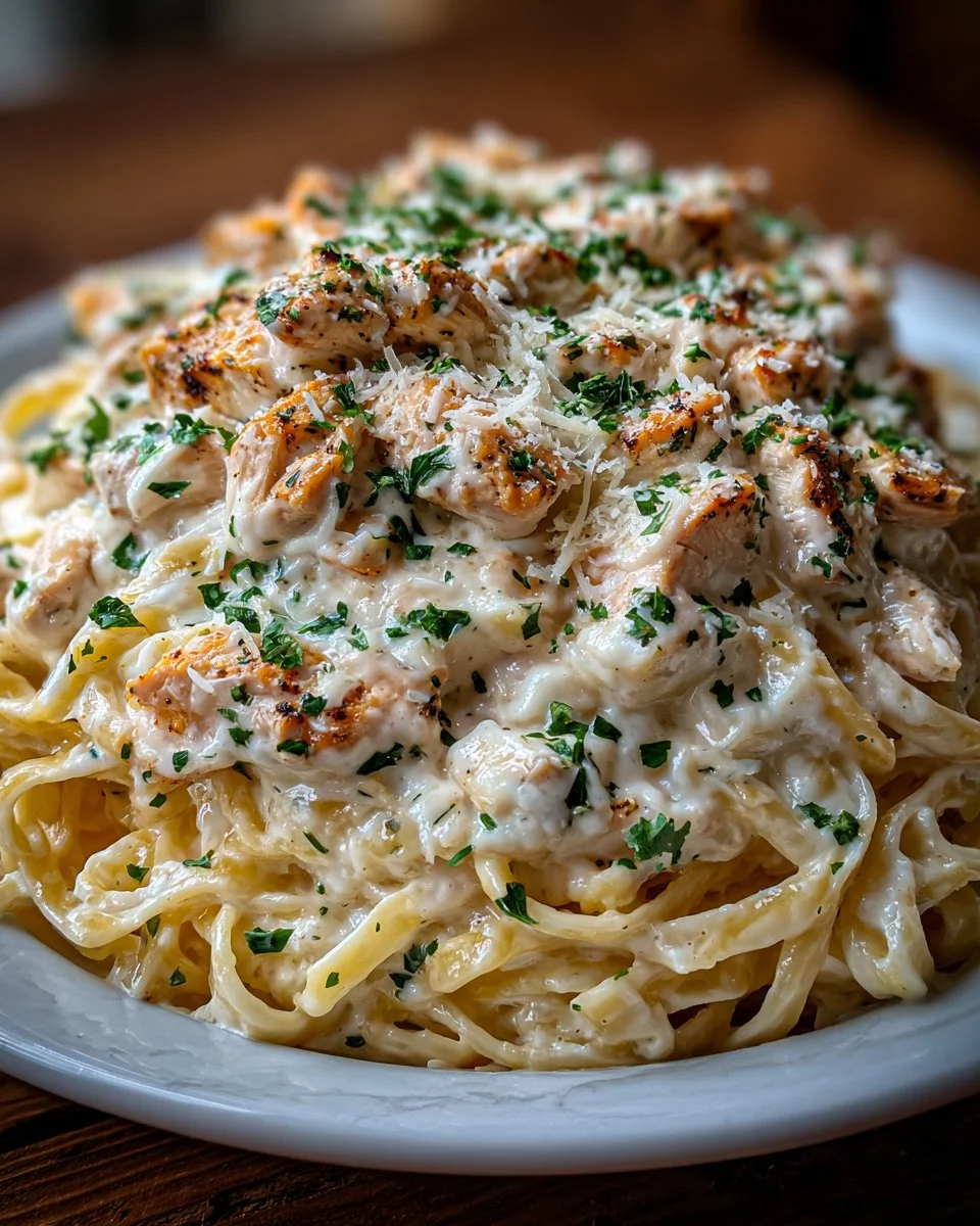 Creamy Chicken Alfredo pasta dish with tender chicken and rich sauce