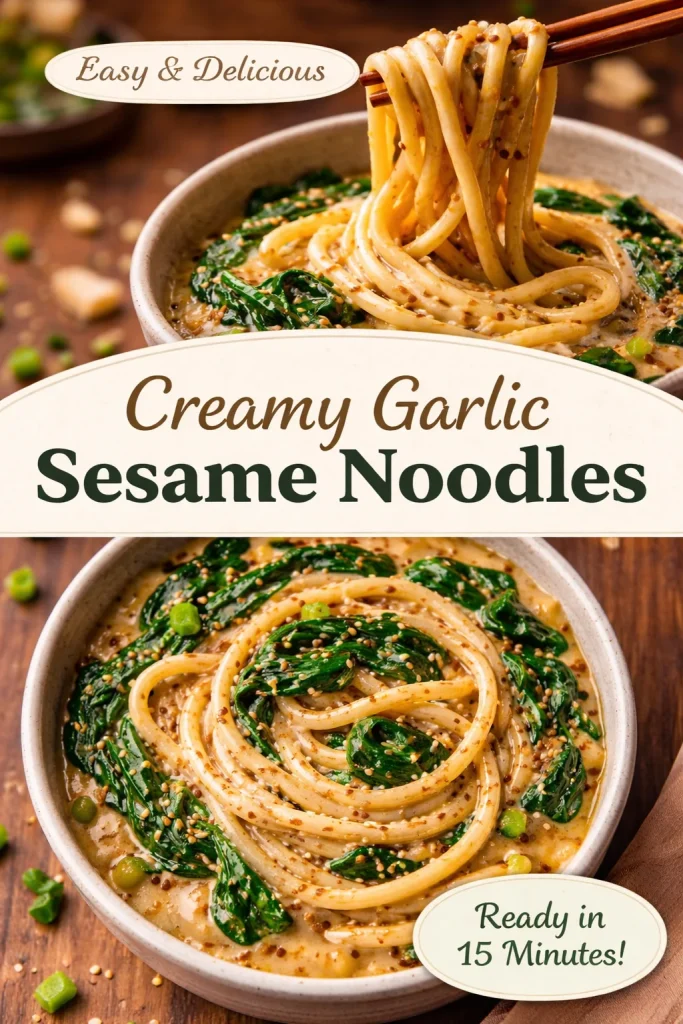 Bowl of creamy miso udon topped with green onions and sesame seeds